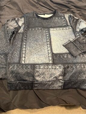 Women’s Patchwork-Print Crewneck Sweater - Gray
